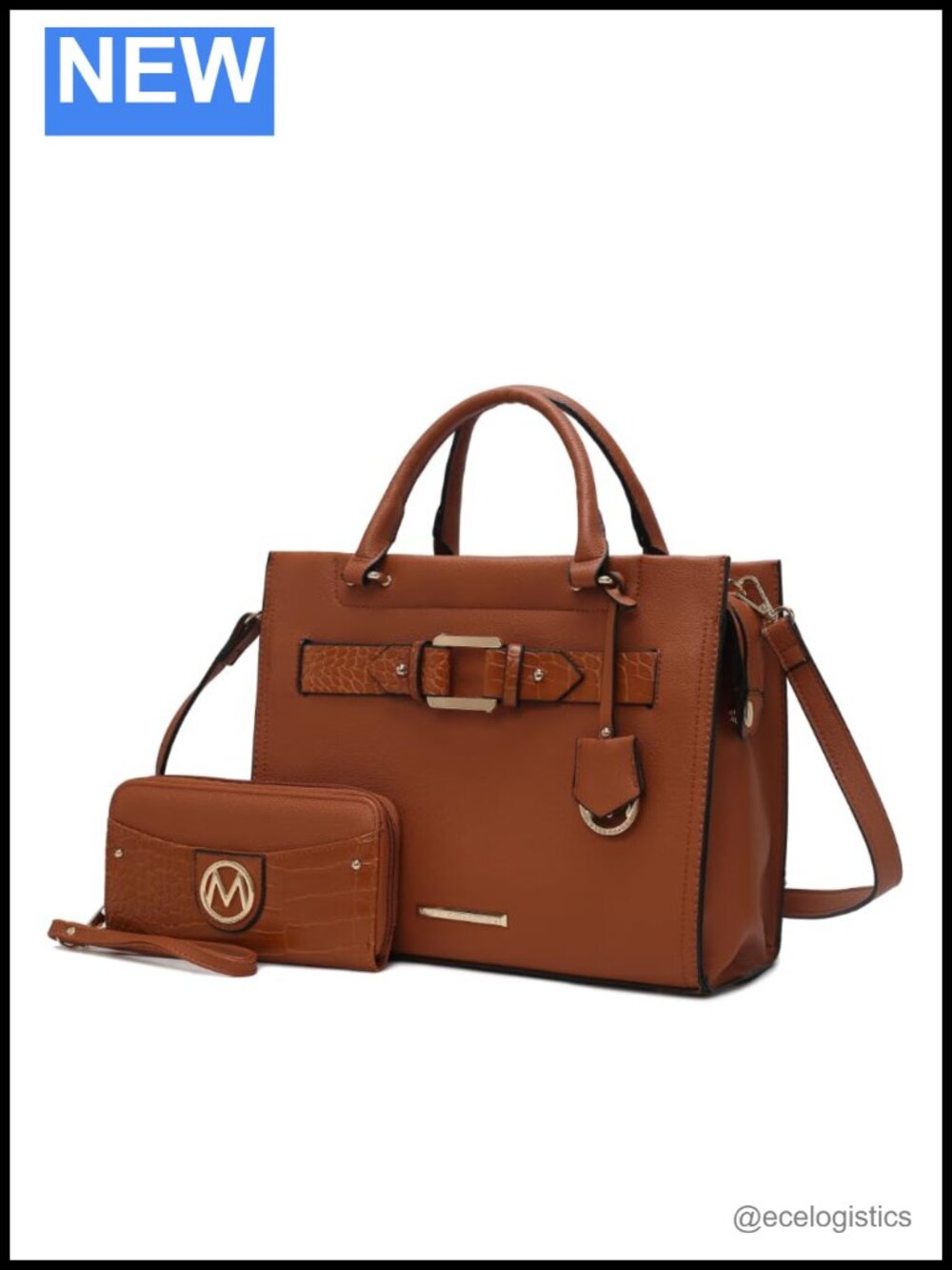 Women's Top-Handle Satchel Tote Bag with Wristlet Wallet Set, Vegan Leather,